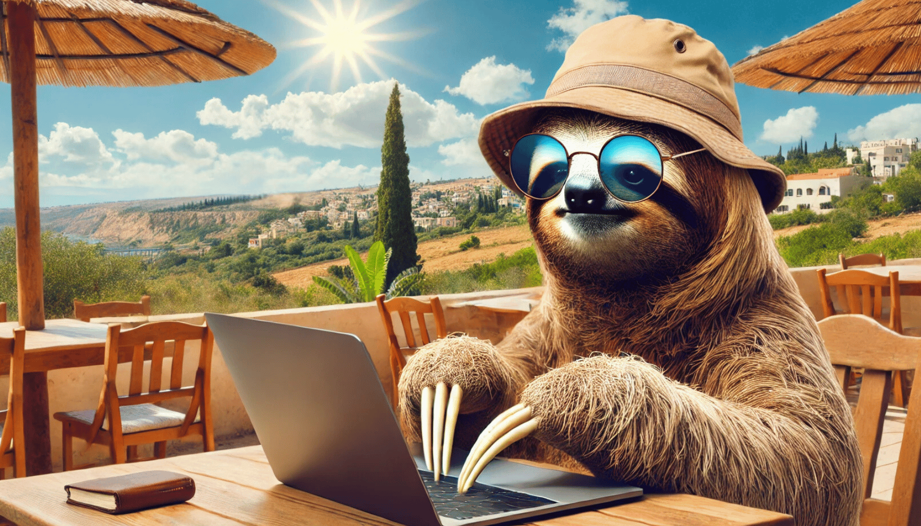 A sloth on a computer by DALLEt